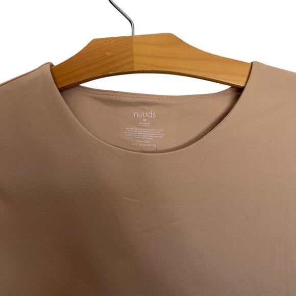 Nuuds Seamless Long Sleeve Shirt Scoop Crewneck Oat Tan Nylon Top Slimming M - Picture 4 of 7